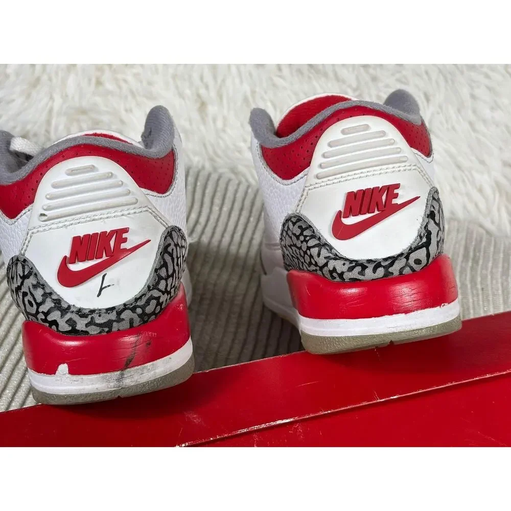Nike Air Jordan 3 Retro Shoes Youth Size 2Y White Fire Red Cement DM0966-160